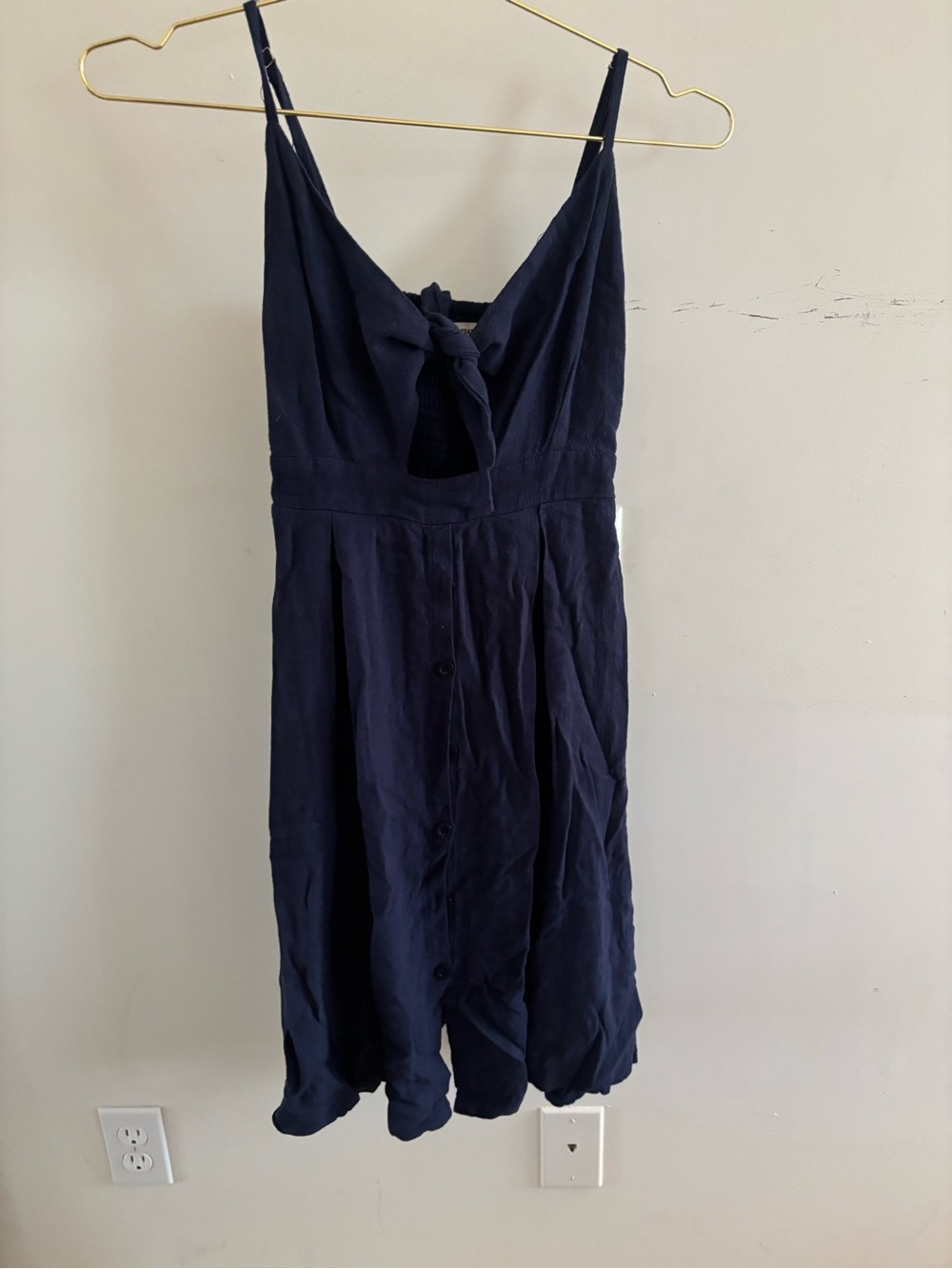 YIDARTON Navy Smocked Button Front Midi Dress Size L